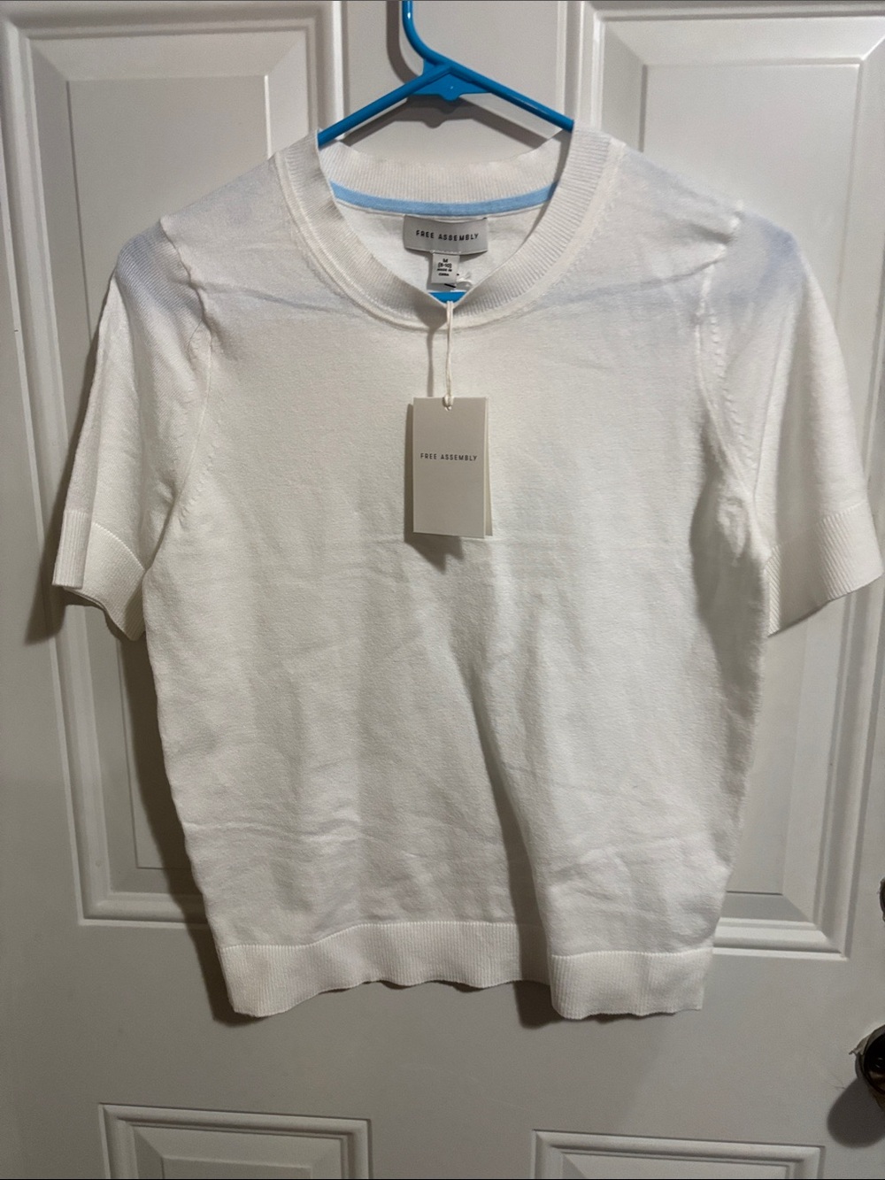 Frame Assembly White Short-Sleeve Knit Top
